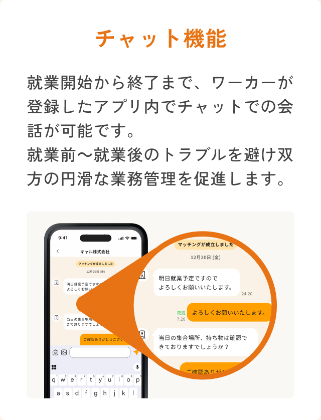 アプリ内チャット機能のイメージ画面