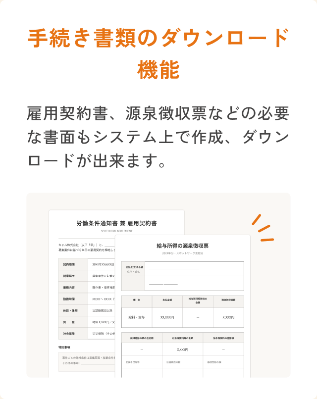雇用契約書・源泉徴収票などの書類イメージ